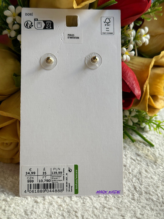 پشت گوشواره زنانه برند TOSH آلمان با روکش آبطلا و سنگ تزئینی زیبا