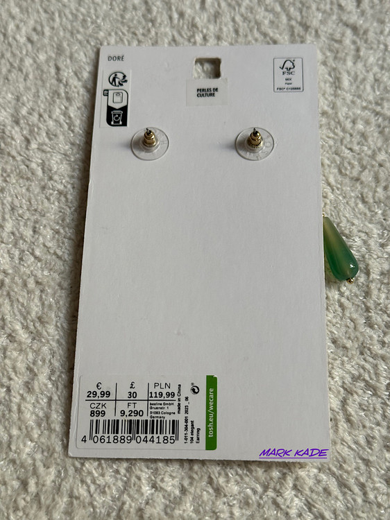 قفل گوشواره زنانه برند TOSH آلمان با روکش آبطلا و ترکیب سنگ و مروارید