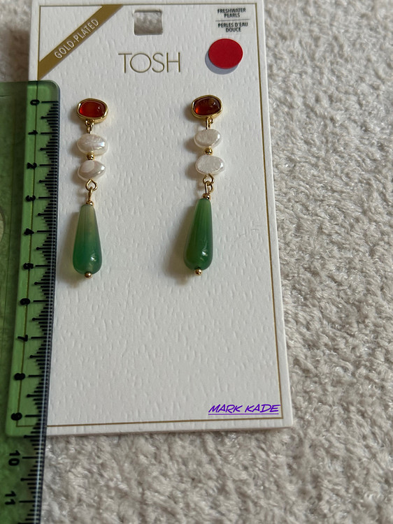 اندازه گوشواره زنانه برند TOSH آلمان با روکش آبطلا و ترکیب سنگ و مروارید