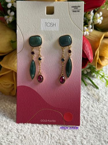 گوشواره زنانه برند TOSH آلمان با آبکاری طلا و سنگ درخشان تزئینی