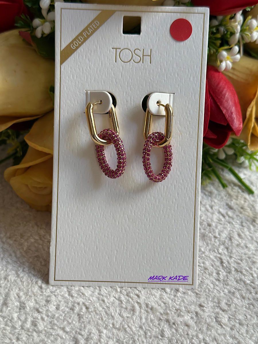 گوشواره زنانه سنگ‌دار با آبکاری طلا برند TOSH آلمان – مدل لوکس و درخشان