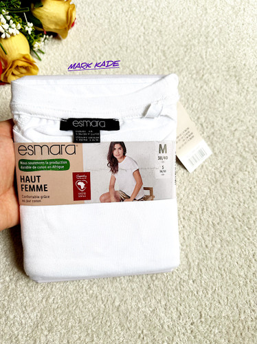 تیشرت سفید نخی زنانه اسمارا آلمان با پارچه سبک و خنک