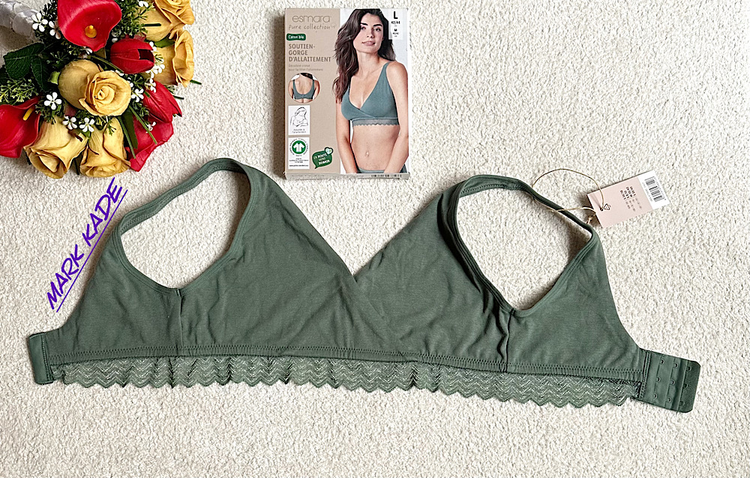 سوتین زنانه راحتی و شیردهی اسمارا آلمان، جنس نخی، سایز S و M، بدون فنر، ایدهآل برای مادران، رنگ یشمی